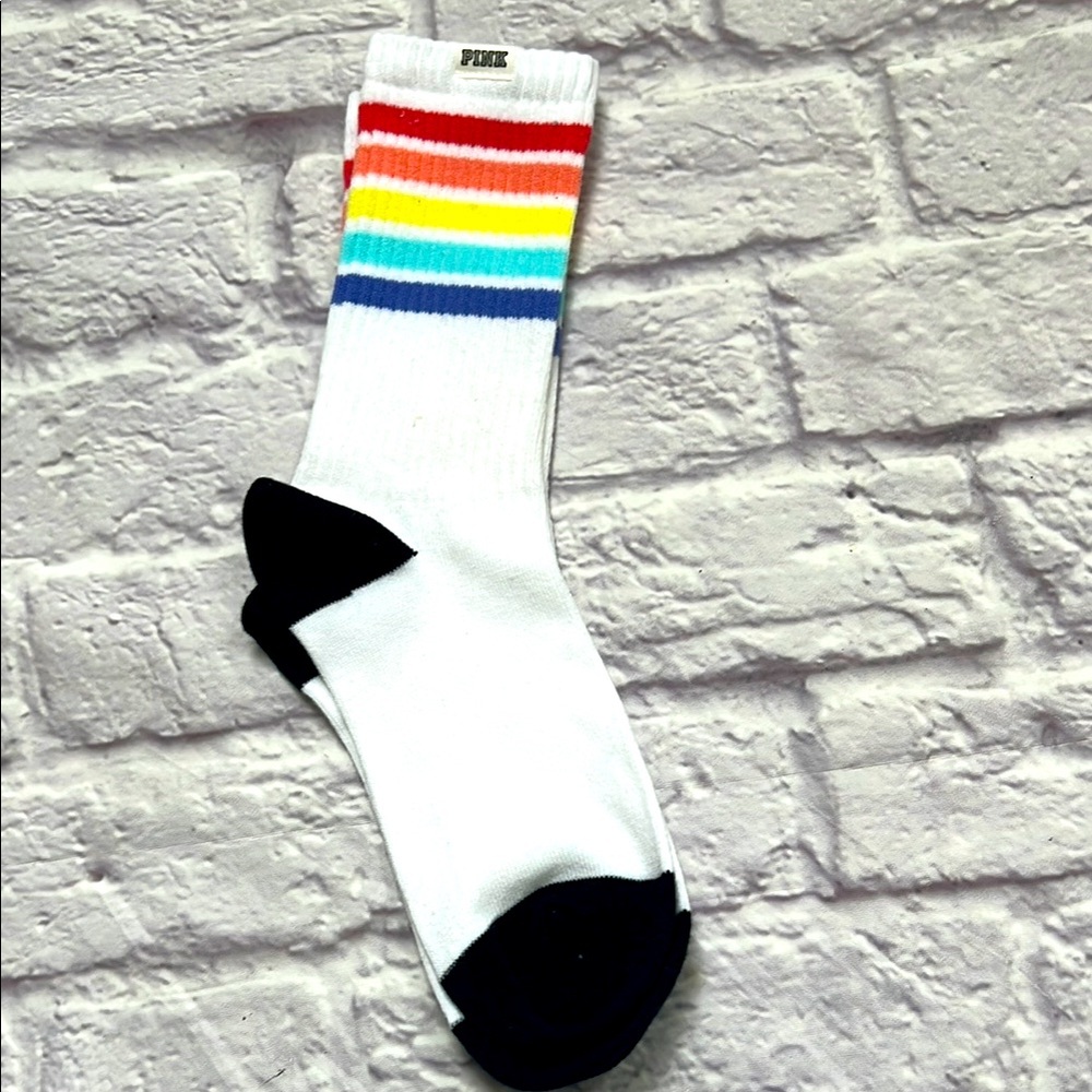Pink brand colorful striped Crew Socks